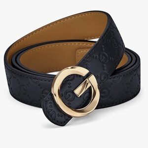 Women Genuine Leather with “G” Letter Pinhole Buckle Belt